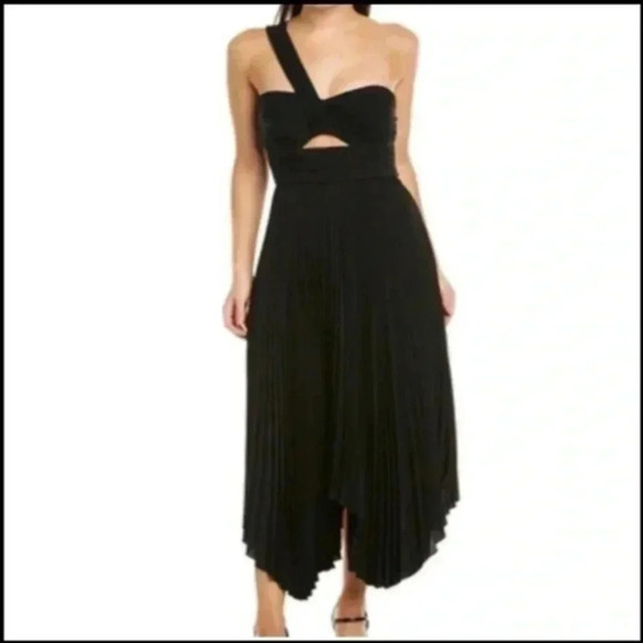 A.L.C one shoulder black pleated dress size 4